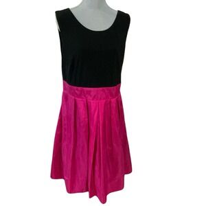 Karin Stevens Black Pink Dress 20W Sash Tie Sleeveless Fit Flare Holiday Wedding